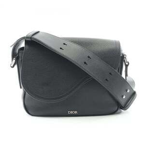 CHRISTIAN DIOR Black Leather Messenger Shoulder Bag